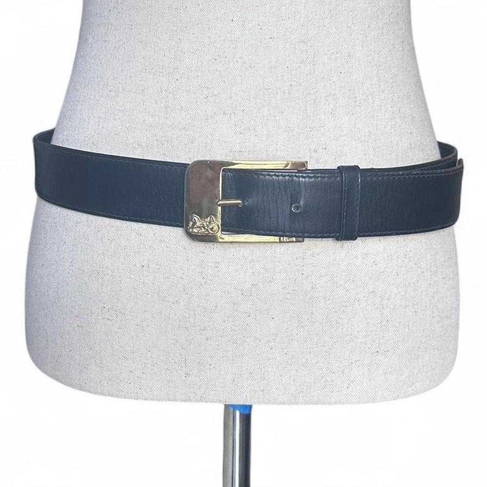 Vintage Celine black leather belt with gold buckle